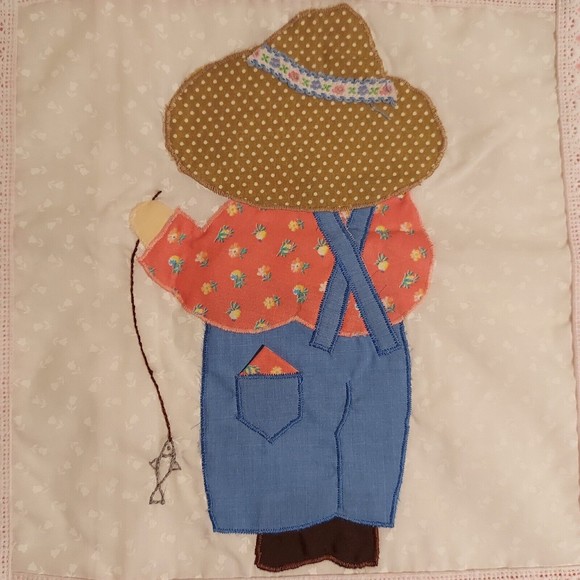 Set Of 2 Sunbonnet Sue Sam Handmade Pillow Covers Pink White Blue Brown 14 x 14 - Picture 13 of 16